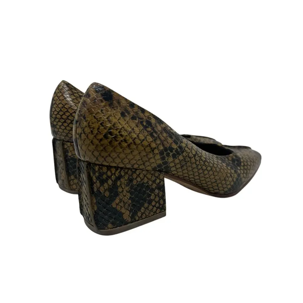 No. 6 Heels Pumps Shoes Snakeskin‎ Leather Square Toe Brown Tan Size US 6